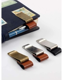 PEN HOLDER FOR NOTEBOOK SILVER & BROWN LEATHER