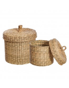 SEAGRASS BASKETS WITH LID SET OF 2