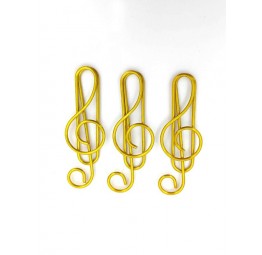 Metallic Paper Clips - G Clef  Musical Notes x10 Brass